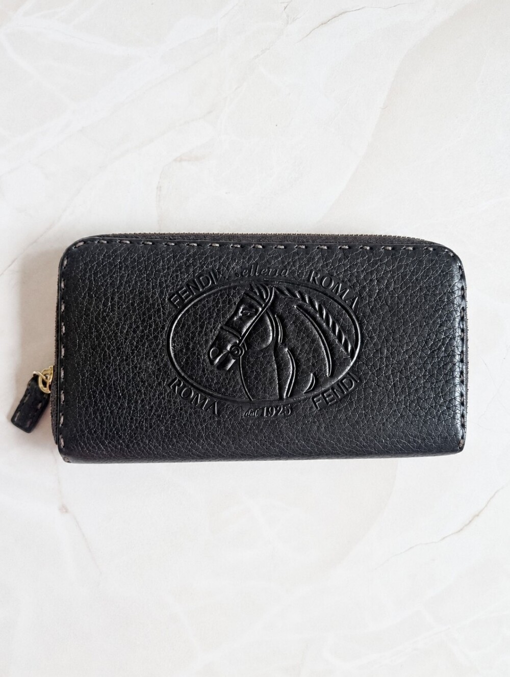 Fendi Selleria Roma Dark Brown/Black Leather Zip Around Wallet Full Set Italy